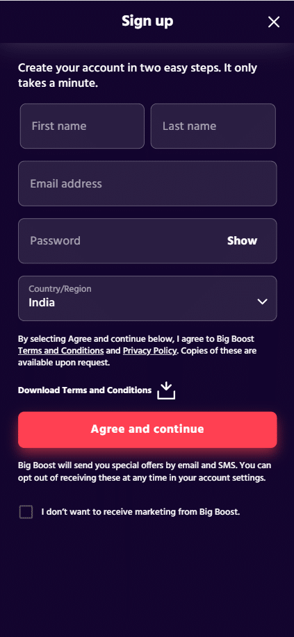 Big boost registration process