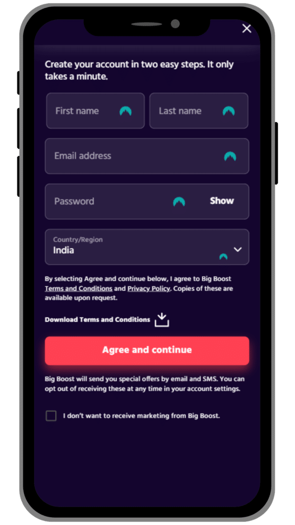 register via big boost app